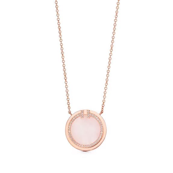 Tiffany T Diamond and Pink Opal Circle Pendant