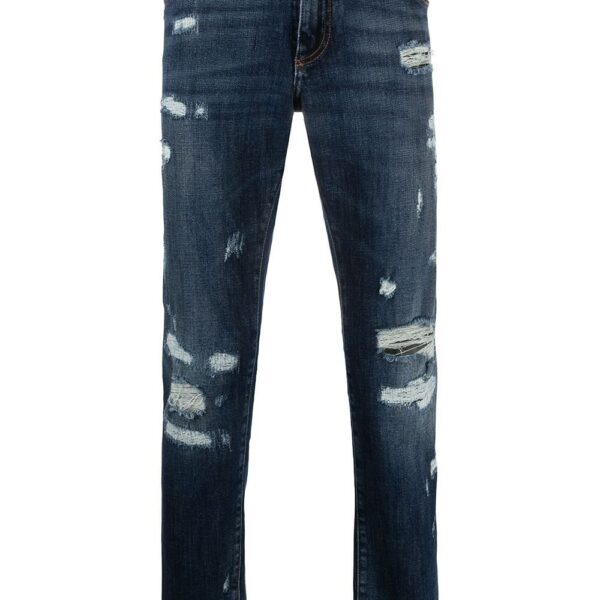 Dolce & Gabbana  embossed logo ripped slim-fit jeans