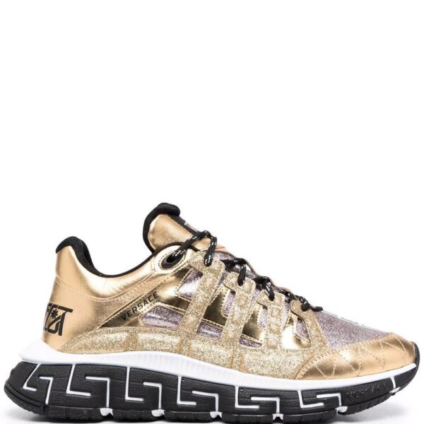 Versace  Trigreca panelled cut-out sneakers