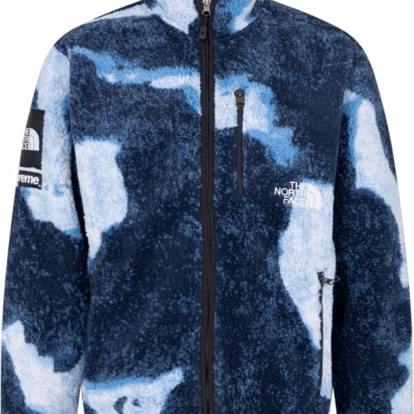 Supreme  x TNF bleached denim fleece jacket