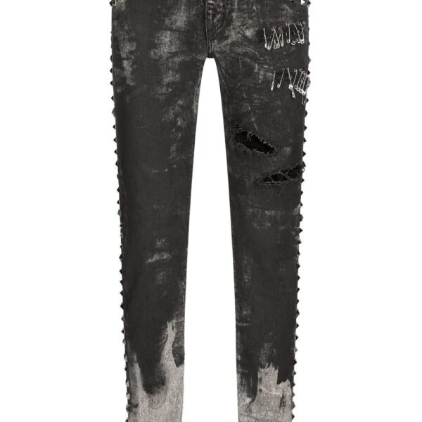 Dolce & gabbana  distressed studded slim-fit jeans