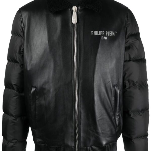 Philipp Plein  logo-print padded leather jacket