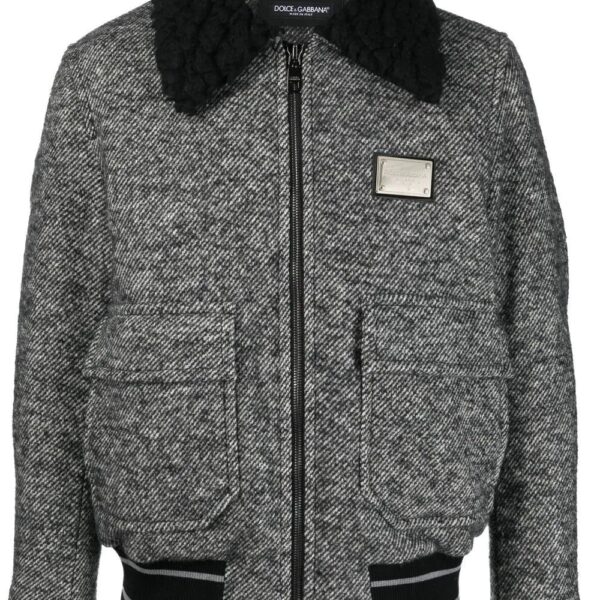 Dolce & Gabbana  logo-plaque tweed bomber jacket