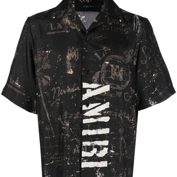 Amiri logo-print short-sleeve silk shirt