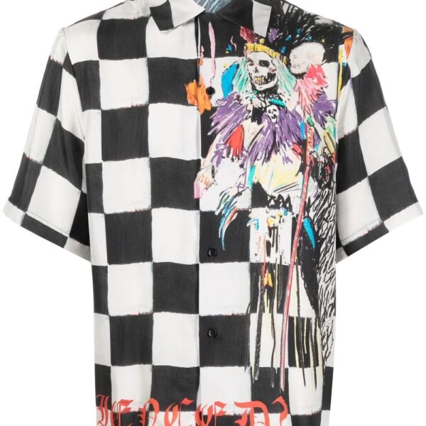 Amiri graphic-print checkerboard silk shirt