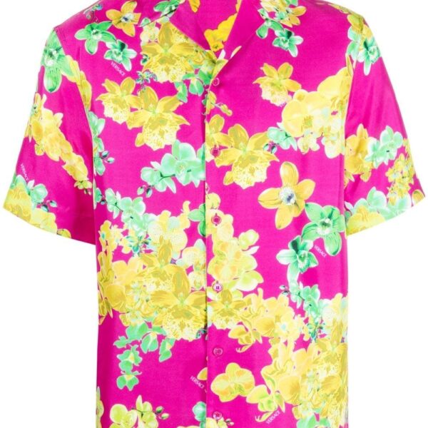 Versace  orchid-print short-sleeve silk shirt