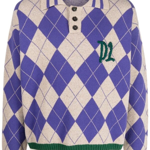 Dsquared2 argyle check polo collar jumper