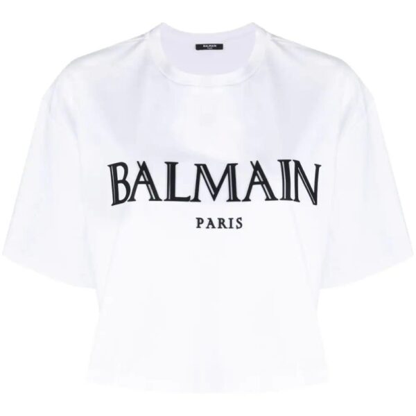 Balmain  logo-print cropped T-shirt