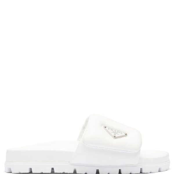 Prada logo-plaque padded leather slides