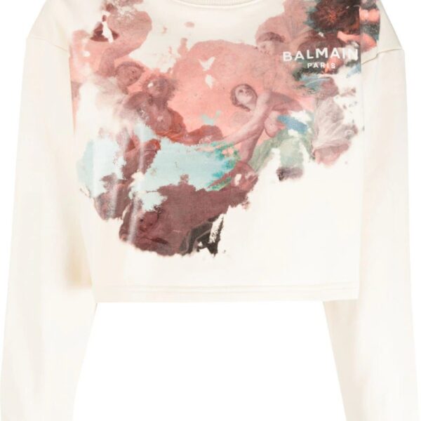 Balmain  Pastel-print cropped sweatshirt