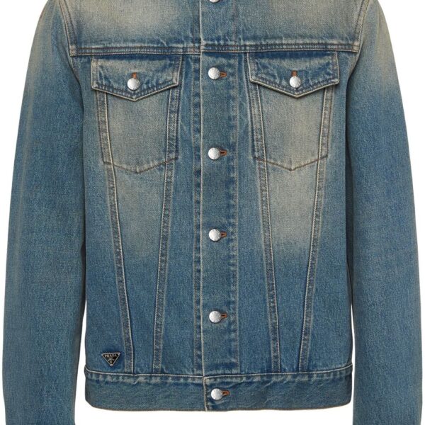 Prada collarless denim blouson jacket