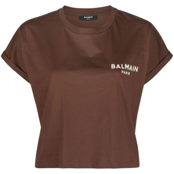 Balmain  logo-print cropped T-shirt