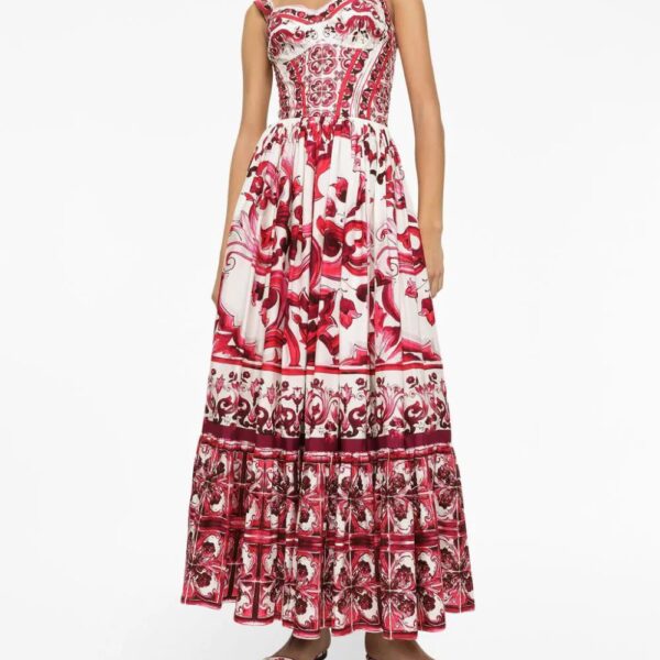 Dolce & Gabbana  Majolica-print cotton bustier dress