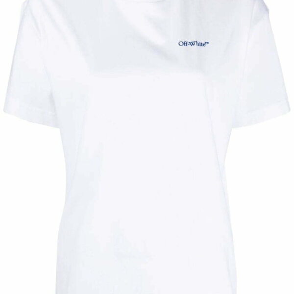 Off-White  Diag-stripe embroidered cotton T-shirt