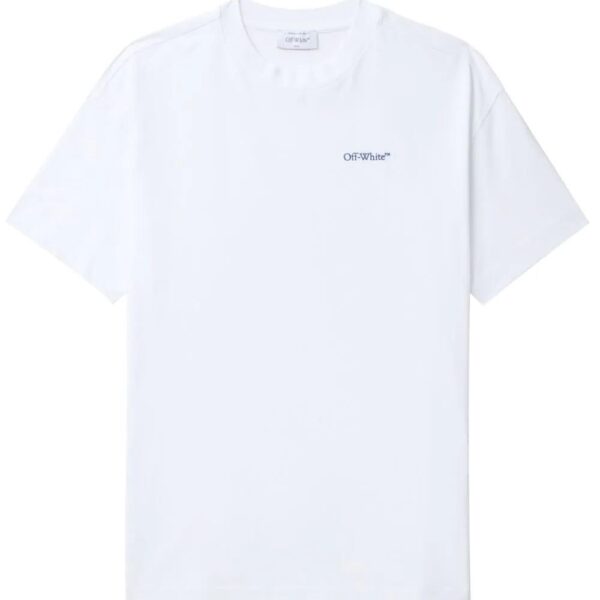 Off-White  Diag-stripe embroidered cotton T-shirt