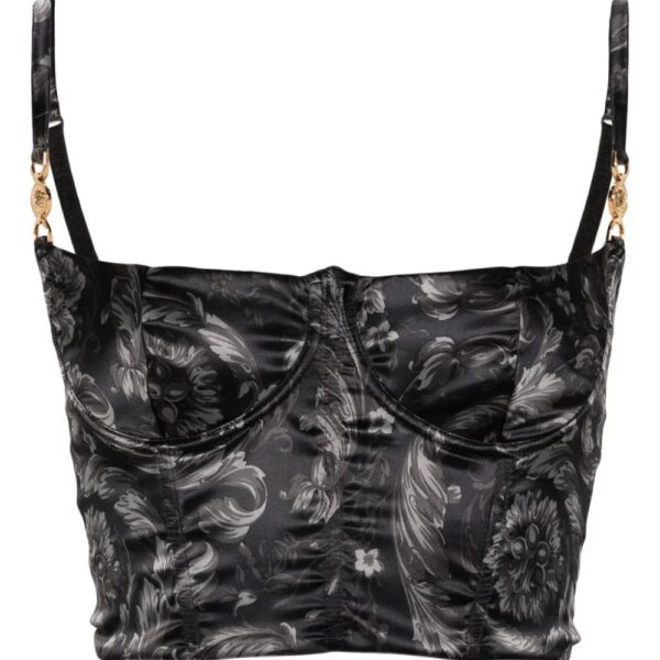 Versace  Barocco-print satin bustier top
