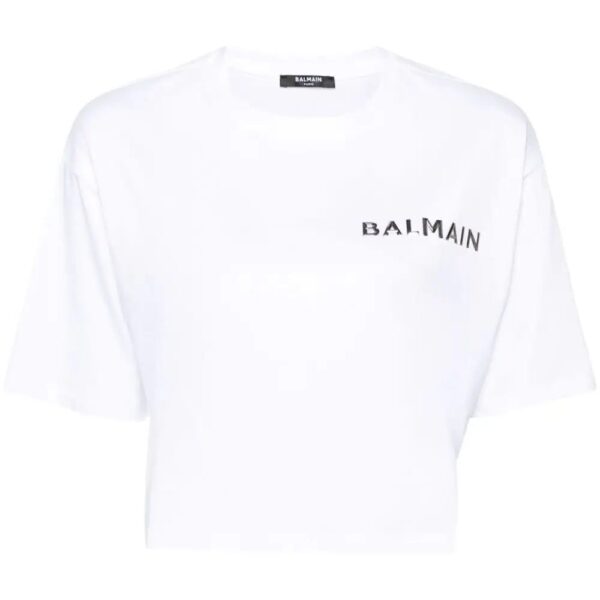 Balmain  logo-appliqué cropped T-shirt