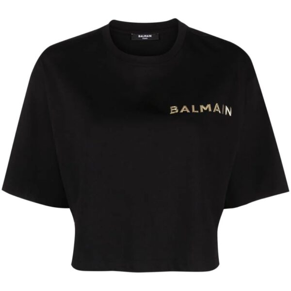 Balmain  logo-appliqué cropped T-shirt