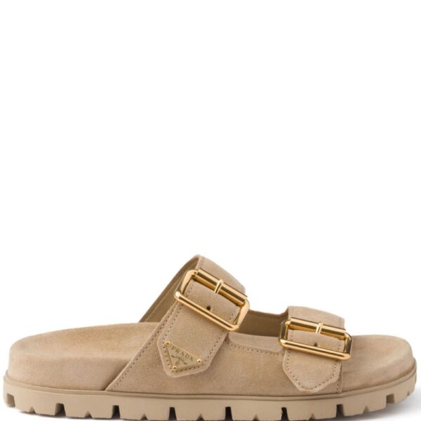 Prada triangle-logo suede slides