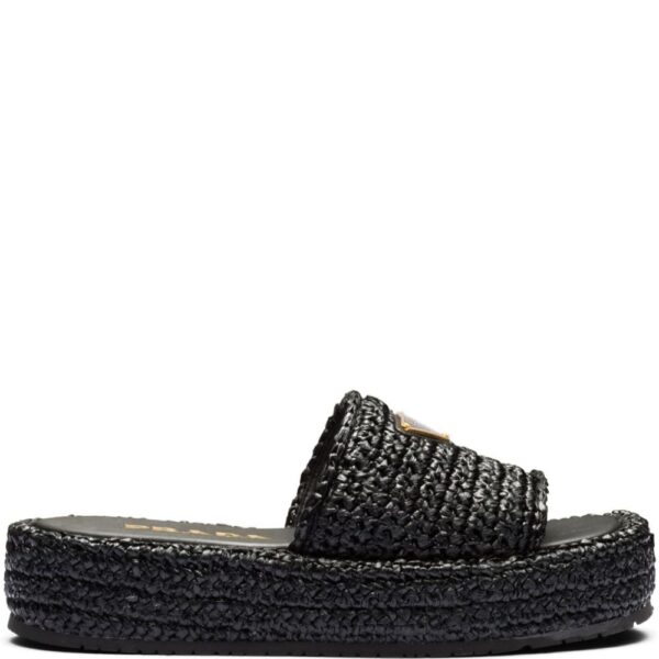 Prada woven-raffia flatform slides