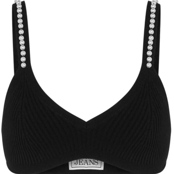 MOSCHINO JEANS  faux-pearl embellished knitted bra