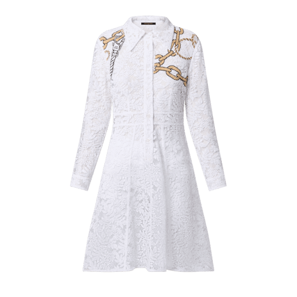 Louis Vuitton Chain Motif Lace Shirt Dress