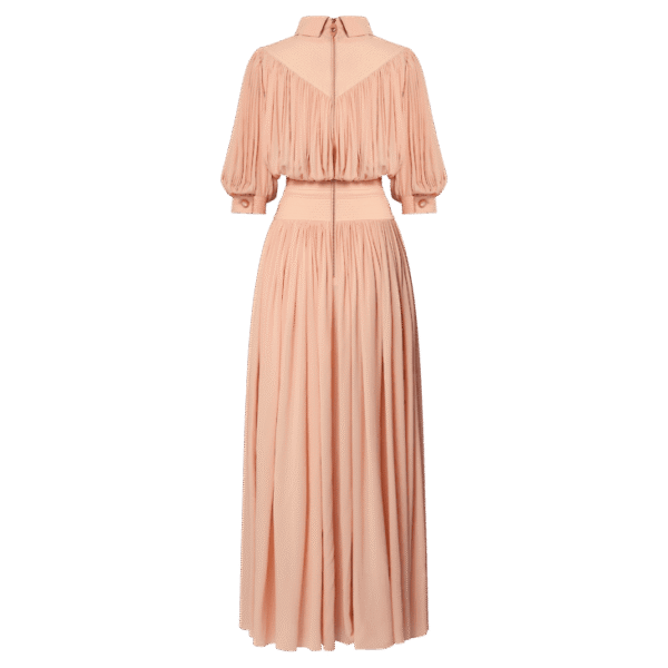 Louis Vuitton Topstitch Detail Gathered Silk Dress